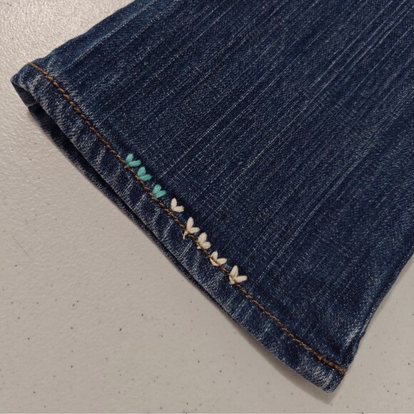 Gap Flare Jeans Y2K  Hearts 2T Girls Kids Embroidered Cross Stitch Blue Denim - Picture 11 of 14